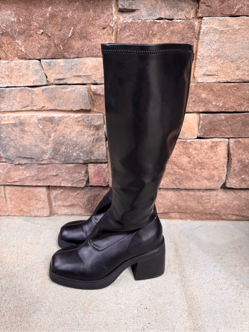 Wild Fable Azzahya Stretch Platform Tall Boots Chunky Block Heel Square Toe Y2K - Picture 3 of 9